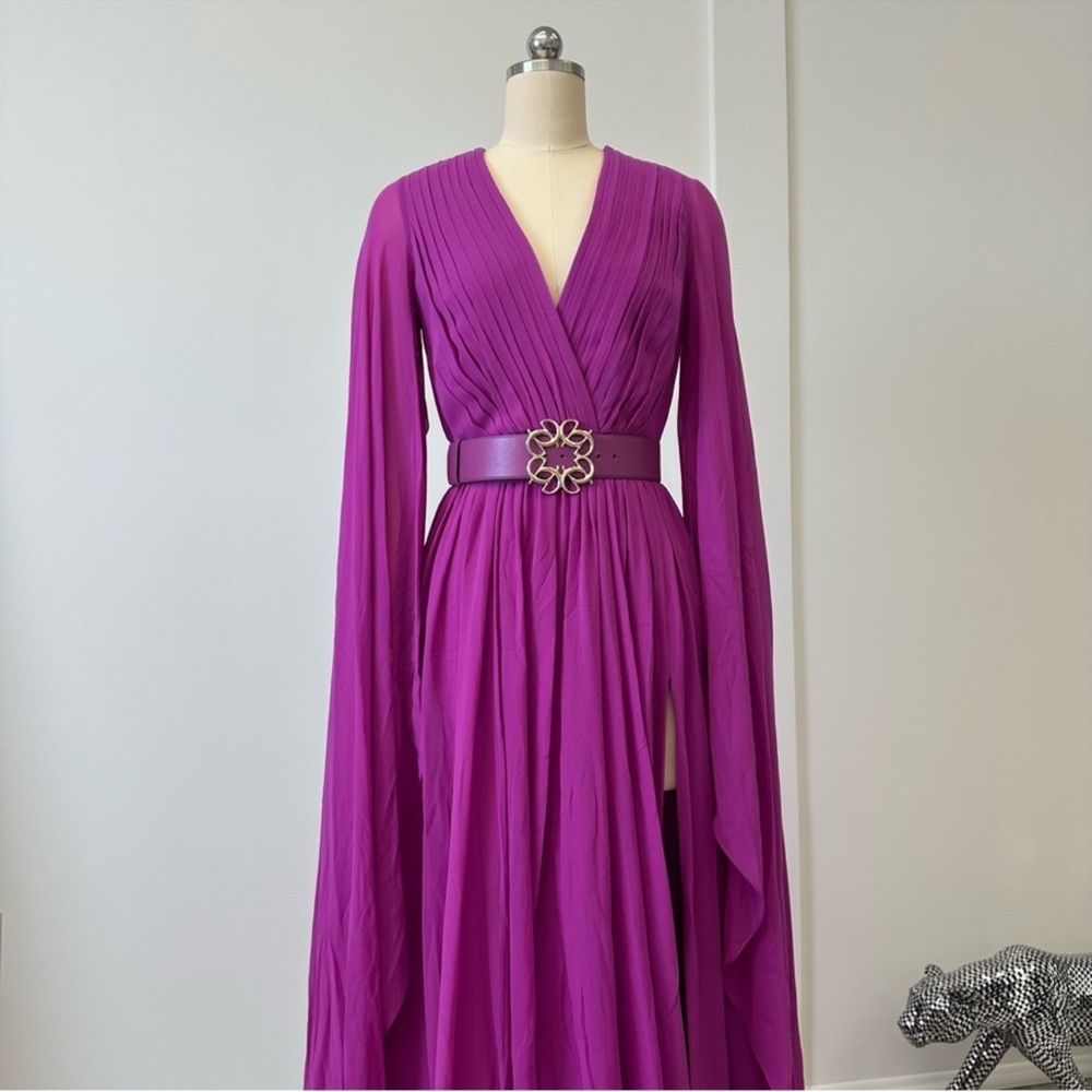 Elie Saab
Pleated V-Neck Belted Slit Silk Dress - Picture 10 of 16